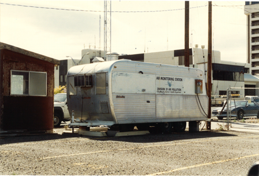This Reno air monitoring station (1982-1994) was located on Lake Street in Reno, in what once was a parking lot owned by Harrah’s.