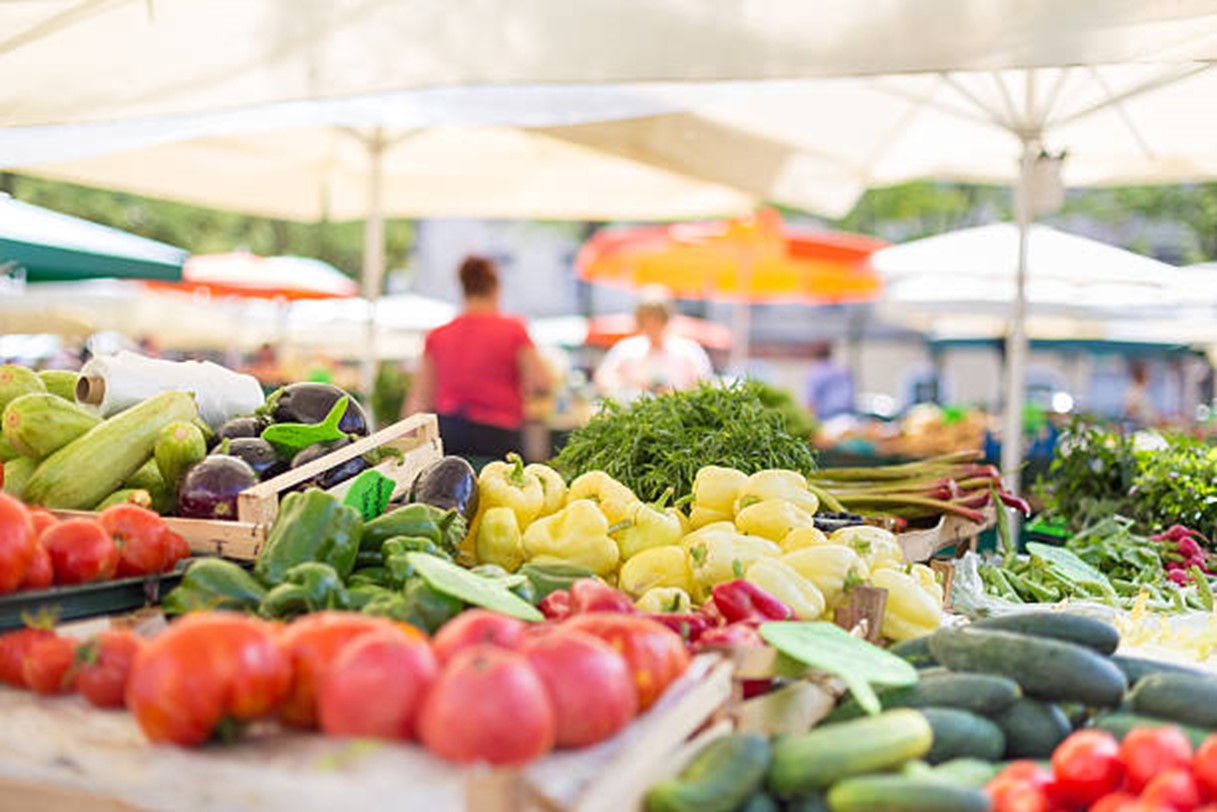 fruits and vegetables at a farmers market